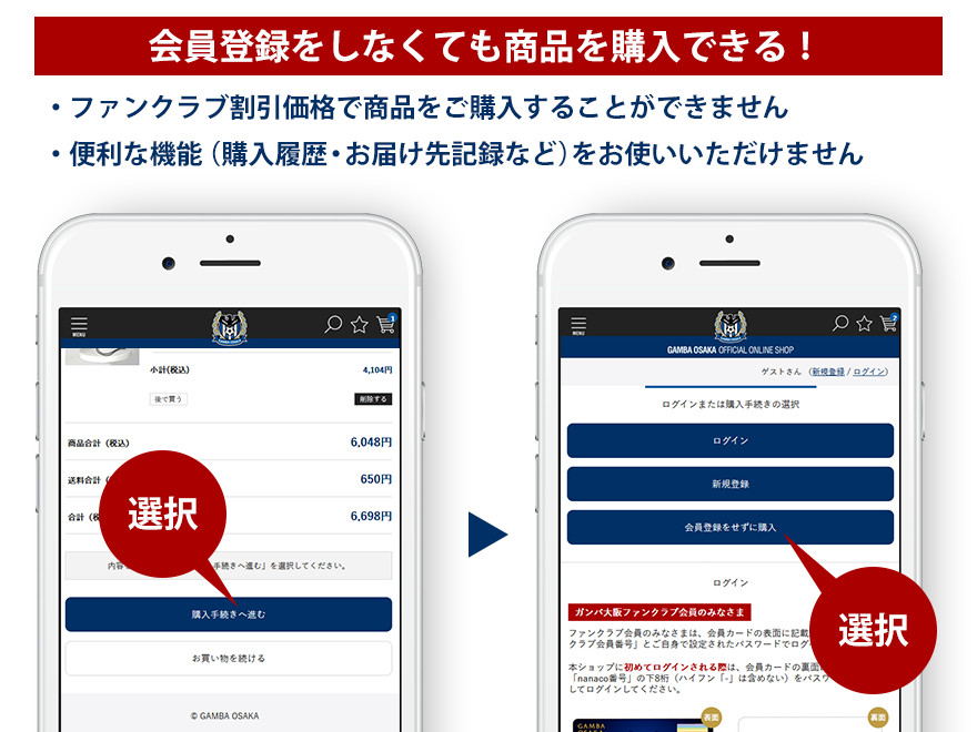 会員登録をしなくても商品を購入できる